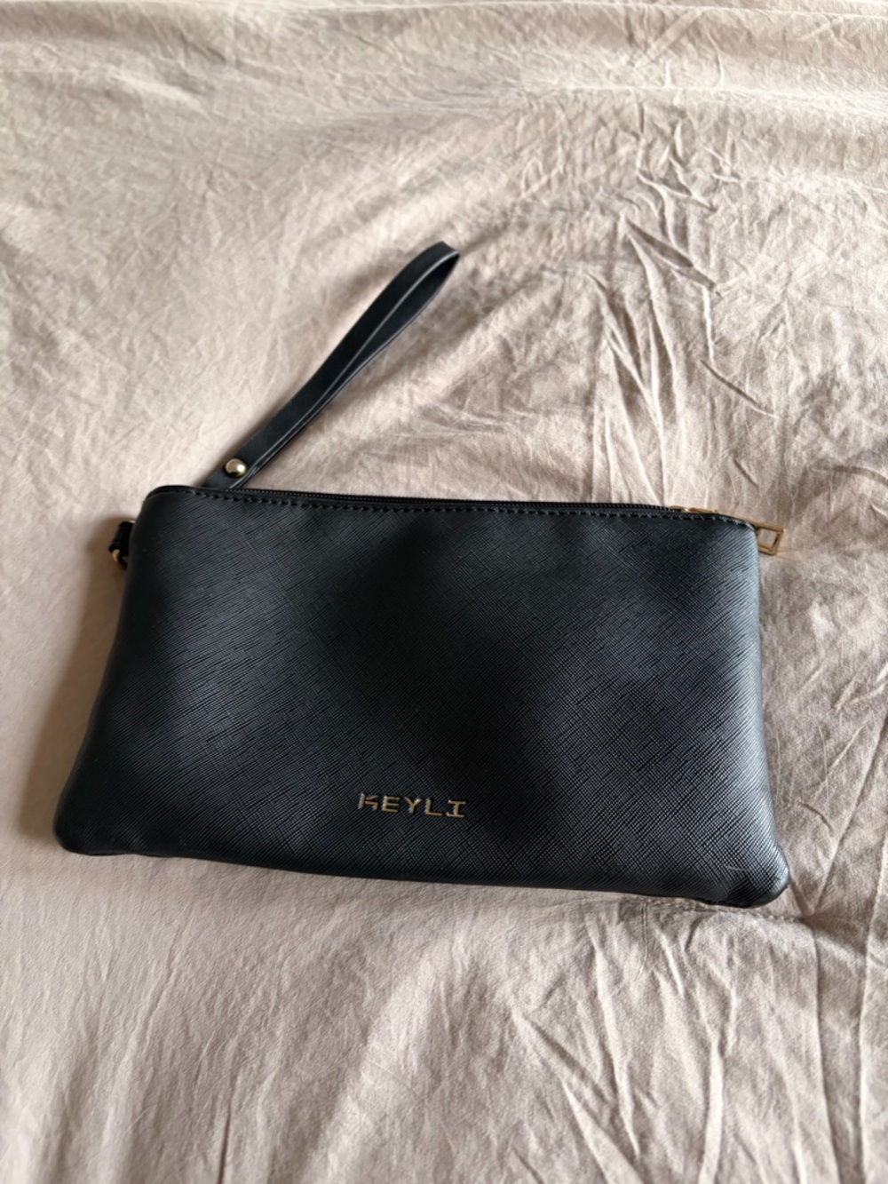 Black Wristlet Clutch with Gold Accents